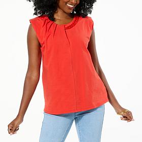 "As Is" DG2 by Diane Gilman Cotton Jersey Knit Chain Detail Top