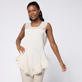 "As Is" DG2 by Diane Gilman Cotton Modal Slub-Embellished Ruffle Ta...