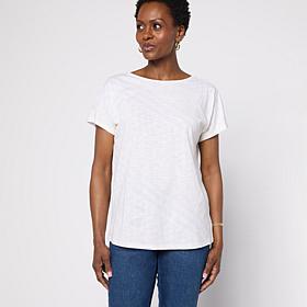 "As Is" DG2 by Diane Gilman Cotton Modal Slub-Printed Dolman Tee