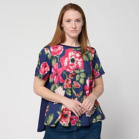 "As Is" DG2 by Diane Gilman Crepe De Chine Flared Sleeve Printed Top