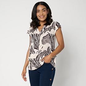 "As Is" DG2 by Diane Gilman Crepe de Chine V-Neck Cap-Sleeve Easy Top