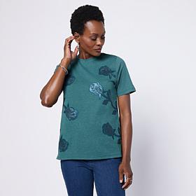 "As Is" DG2 by Diane Gilman Embellished Crew Neck Short-Sleeve Top