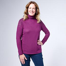 "As Is" DG2 by Diane Gilman Embellished Long-Sleeve Turtleneck Top