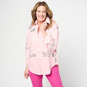 "As Is" DG2 by Diane Gilman Embellished Striped Poplin Button-Down ...