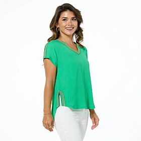 "As Is" DG2 by Diane Gilman Embroidered Border Dolman Top