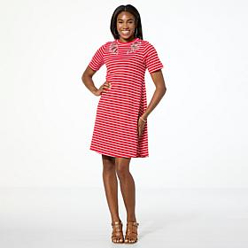 "As Is" DG2 by Diane Gilman Embroidered Striped Knit Swing Dress