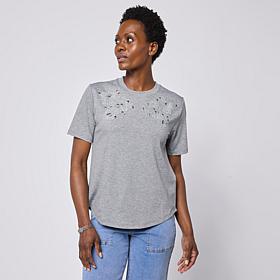 "As Is" DG2 by Diane Gilman Everyday Jersey Embellished Crew Neck Tee