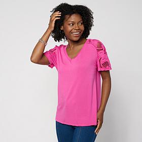 "As Is" DG2 by Diane Gilman Everyday Jersey Eyelet Ruched Sleeve Top