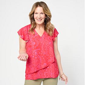 "As Is" DG2 by Diane Gilman Everyday Jersey Flutter Sleeve Asymmetr...