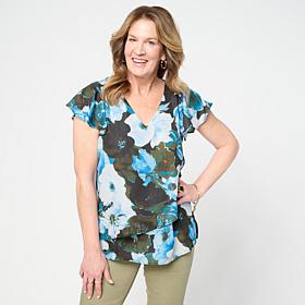 "As Is" DG2 by Diane Gilman Everyday Jersey Flutter Sleeve Asymmetr...