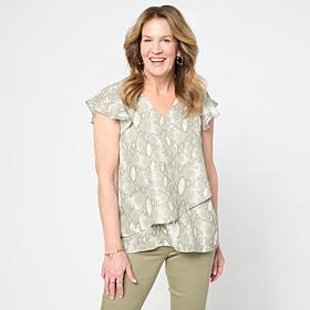 "As Is" DG2 by Diane Gilman Everyday Jersey Flutter Sleeve Asymmetr...
