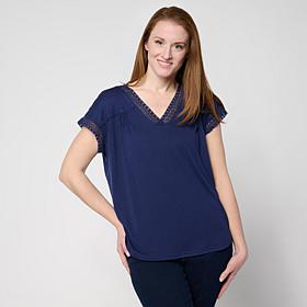 "As Is" DG2 by Diane Gilman Everyday Jersey Lace Trimmed Knit Top