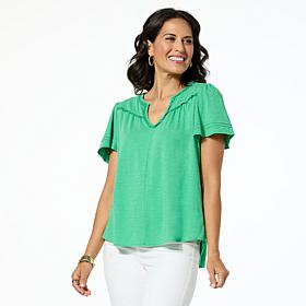 "As Is" DG2 by Diane Gilman Flutter-Sleeve Top with Hi-low Shirttai...