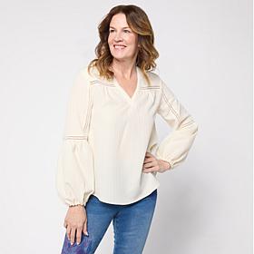 "As Is" DG2 by Diane Gilman Jacquard Lantern Sleeve Blouse