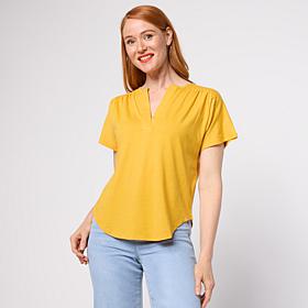 "As Is" DG2 by Diane Gilman Jersey Knit Dolman-Sleeve Shirred Top