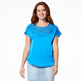 "As Is" DG2 by Diane Gilman Just Like Silk Crochet Lace Yoke Dolman...