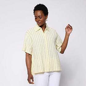 "As Is" DG2 by Diane Gilman Knit Plisse Handkerchief Shirt