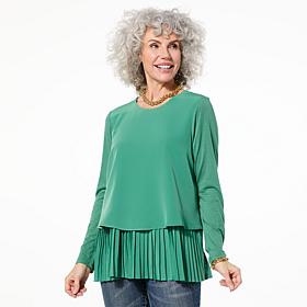 "As Is" DG2 by Diane Gilman Long-Sleeve Pleated Peplum Easy Top