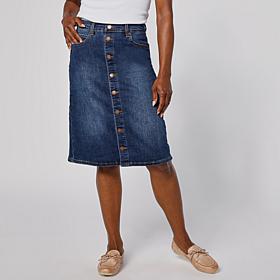 "As Is" DG2 by Diane Gilman Lux Touch Denim Pull-On Buttoned A-Line...