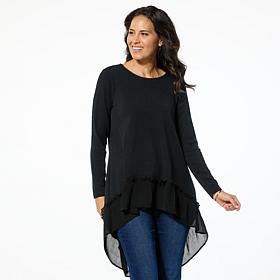 "As Is" DG2 by Diane Gilman Mixed Media Hi-Low Pleated Hem Drama Top