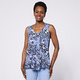 "As Is" DG2 by Diane Gilman Mixed Media Pleated Front High-Low Tank