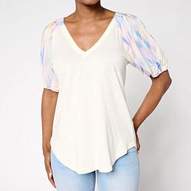 "As Is" DG2 by
Diane Gilman Mixed Media Puff Sleeve V-neck Top