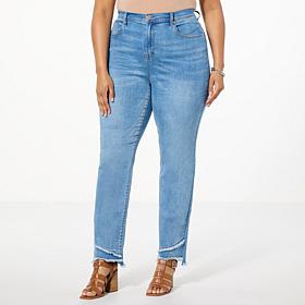 "As Is" DG2 by Diane Gilman New Classic Stretch Denim Frayed Hem Sk...