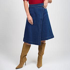 "As Is" DG2 by Diane Gilman New Classic Stretch Denim Wrap Skirt