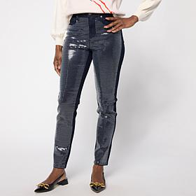"As Is" DG2 by Diane Gilman New Classic Stretch Sequin Straight-Leg...