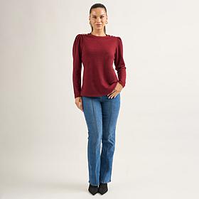 "As Is" DG2 by Diane Gilman Novelty Button Crew Neck Top