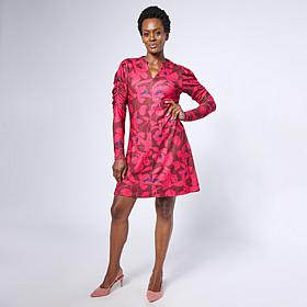 "As Is" DG2 by Diane Gilman Puff Sleeve Printed A-Line Dress