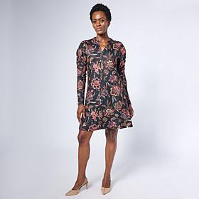 "As Is" DG2 by Diane Gilman Puff Sleeve Printed A-Line Dress