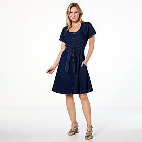 "As Is" DG2 by Diane Gilman Puff-Sleeve Scoopneck Dress