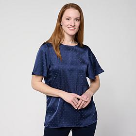 "As Is" DG2 by Diane Gilman Rhinestone Embellished Flutter Sleeve Top