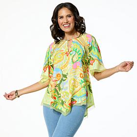 "As Is" DG2 by Diane Gilman Scarf Print Easy Raglan Blouse