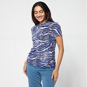 "As Is" DG2 by Diane Gilman SoftEase Short-Sleeve Printed Sweater