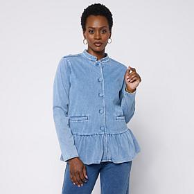 "As Is" DG2 by Diane Gilman Super Stretch Knit Denim Peplum Hem Jacket