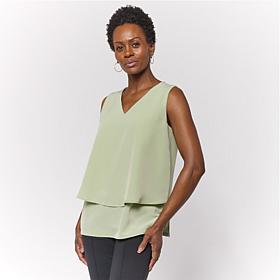 "As Is" DG2 by Diane Gilman V-Neck Mixed Media Double Layer Easy Tank