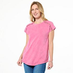 "As Is" DG2 by Diane Gilman Venise Lace Trimmed Dolman Sleeve Top