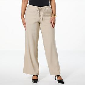 "As Is" DG2 by Diane Gilman Washed Twill Wide-Leg Pull-On Pant