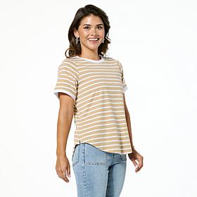 "As Is" DG2 by Diane Gilman Yarn-Dye Striped Knit Tee with Shoulder...