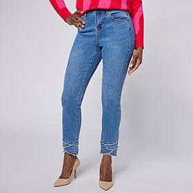 "As Is" Diane Gilman Legacy Stretch Fringe Petal Hem Skinny Ankle Jean
