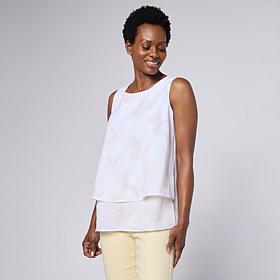 "As Is" Diane Gilman Poly CDC Flutter Tank Top with Lace Trim Inset