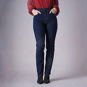"As Is" Diane Gilman Stud and Crystal Embellished Straight Leg Jean