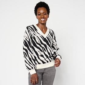 "As Is" Diane Gilman V Neck Jacquard Pullover