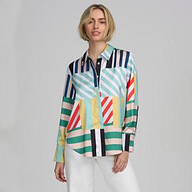 "As Is" Elle Live Multi-Stripe Long-Sleeve Shirt