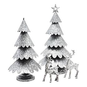 "As Is" Emryn House 4-piece Galvanized Tree and Deer Set