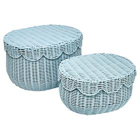 "As Is" Emryn House PE Rattan Storage Baskets with Lids - Set of 2