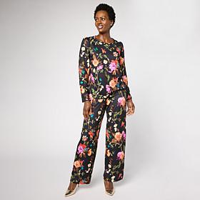 "As Is" G by Giuliana 2-piece G-Knit Puff-Sleeve Top & Full-Leg Pan...