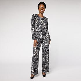 "As Is" G by Giuliana 2-piece G-Knit Puff-Sleeve Top & Full-Leg Pan...